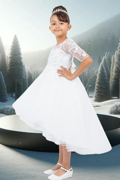 Celina Grace White Hi-Low Dress for Communion or Parties