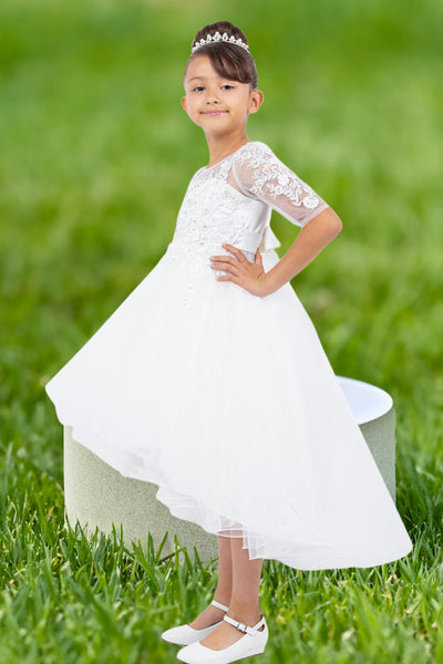 Celina Grace White Hi-Low Dress for Communion or Parties