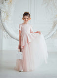 Vespera Peplum Blush Gown | Girls Tulle Special Occasion Dress