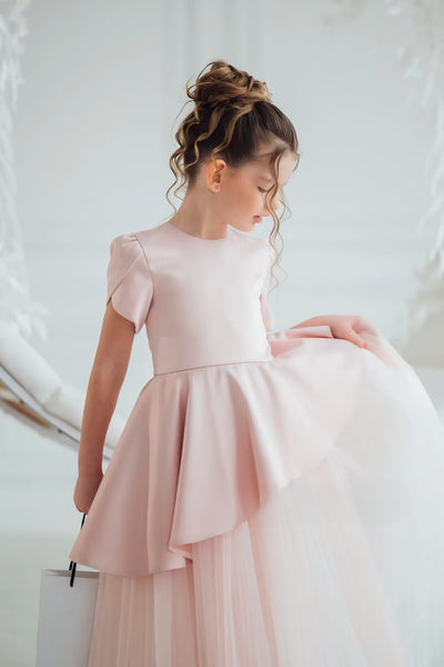 Vespera Peplum Blush Gown | Girls Tulle Special Occasion Dress