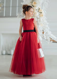 Carmella Rouge Gown - Red Satin & Tulle Girls Special Occasion Dress with Bow