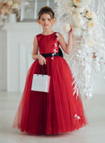 Carmella Rouge Gown - Red Satin & Tulle Girls Special Occasion Dress with Bow