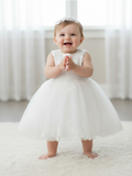 Baby Christening Lace Dress – Pearl Detail