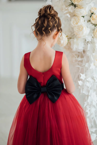 Carmella Rouge Gown - Red Satin & Tulle Girls Special Occasion Dress with Bow