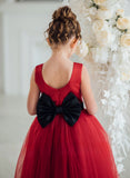 Carmella Rouge Gown - Red Satin & Tulle Girls Special Occasion Dress with Bow