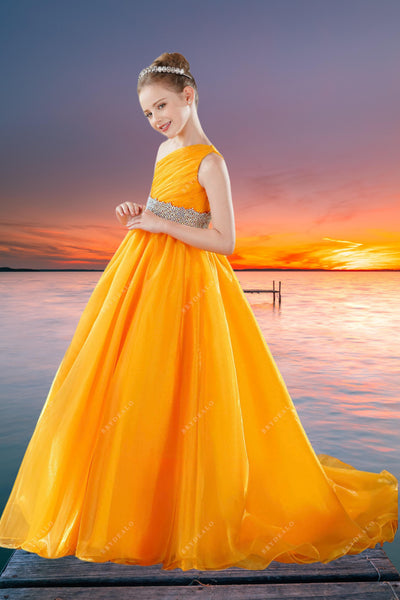 Brydealo Couture One-Shoulder Orange Pageant Dress