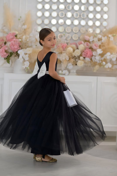 Seraphine Noir Gown - Black and White Girls' Pageant Dress