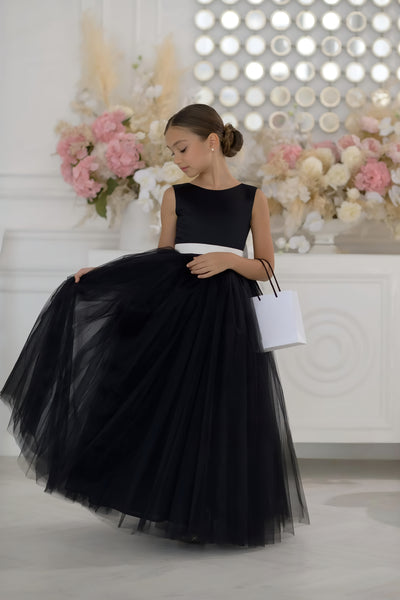 Seraphine Noir Gown - Black and White Girls' Pageant Dress