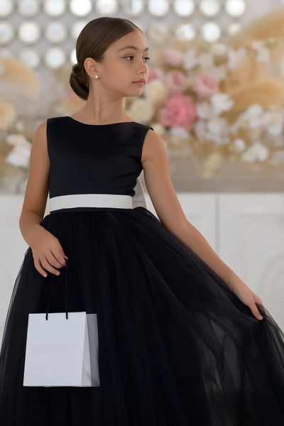 Seraphine Noir Gown - Black and White Girls' Pageant Dress