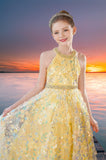 Yellow Sequin Floral Pageant Dress - Brydealo Couture