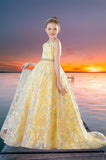 Yellow Sequin Floral Pageant Dress - Brydealo Couture