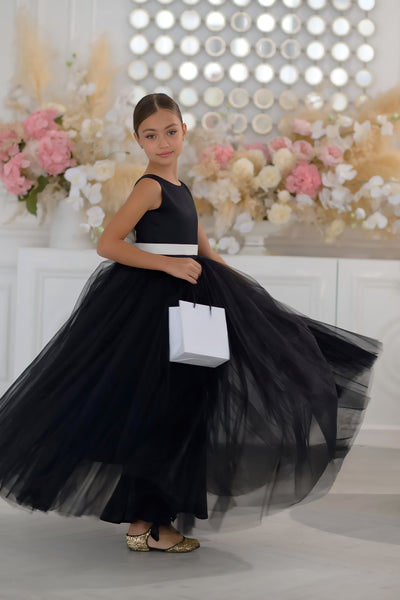 Seraphine Noir Gown - Black and White Girls' Pageant Dress