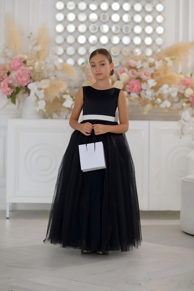 Seraphine Noir Gown - Black and White Girls' Pageant Dress