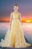 Yellow Sequin Floral Pageant Dress - Brydealo Couture