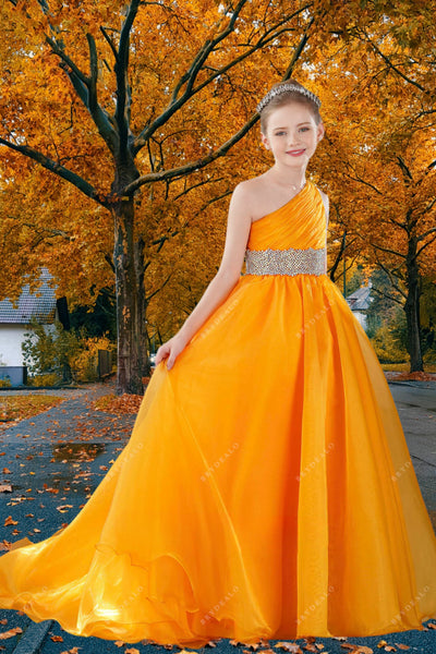 Brydealo Couture One-Shoulder Orange Pageant Dress
