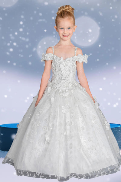 Arabella Girls Floral Applique Gown – Bahama Blue Pageant Dress
