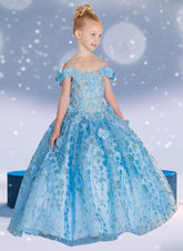 Arabella Girls Floral Applique Gown – Bahama Blue Pageant Dress