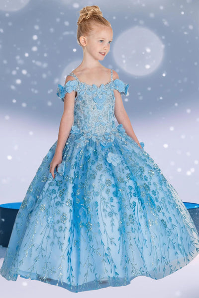 Arabella Girls Floral Applique Gown – Bahama Blue Pageant Dress