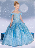 Arabella Girls Floral Applique Gown – Bahama Blue Pageant Dress