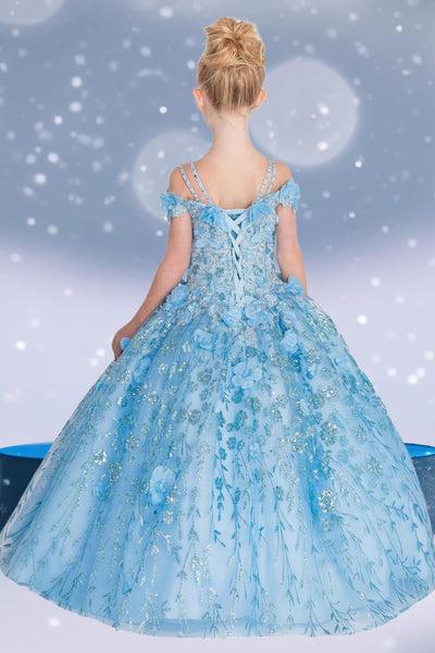 Arabella Girls Floral Applique Gown – Bahama Blue Pageant Dress