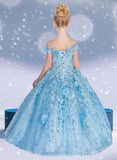 Arabella Girls Floral Applique Gown – Bahama Blue Pageant Dress