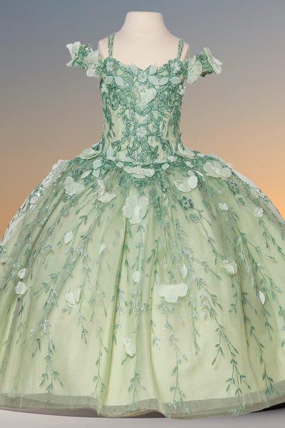 Arabella Girls Floral Applique Gown – Bahama Blue Pageant Dress