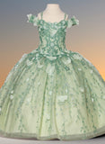 Arabella Girls Floral Applique Gown – Bahama Blue Pageant Dress