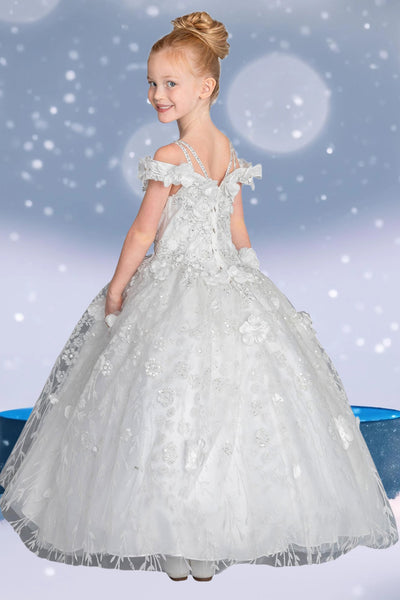Arabella Girls Floral Applique Gown – Bahama Blue Pageant Dress