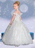Arabella Girls Floral Applique Gown – Bahama Blue Pageant Dress