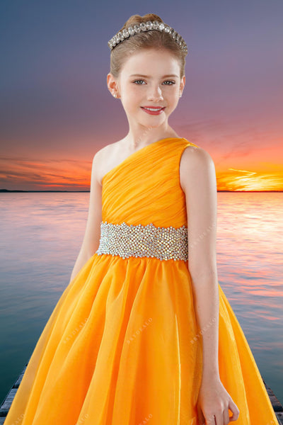 Brydealo Couture One-Shoulder Orange Pageant Dress