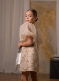 Sabrina Bloom Dress - Taupe Embroidered Girls Couture