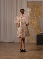 Sabrina Bloom Dress - Taupe Embroidered Girls Couture