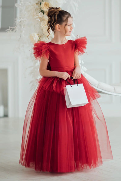 Valentina Crimson Couture Gown – Red Tulle Girls Special Occasion Dress