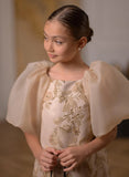 Sabrina Bloom Dress - Taupe Embroidered Girls Couture