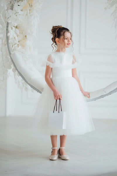 Lunella Grace Dress - White Tulle Girls Special Occasion Dress