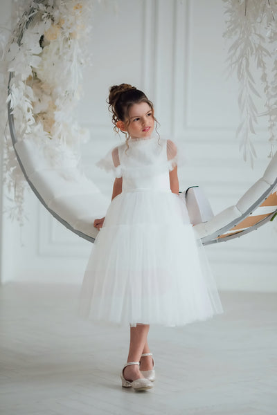 Lunella Grace Dress - White Tulle Girls Special Occasion Dress