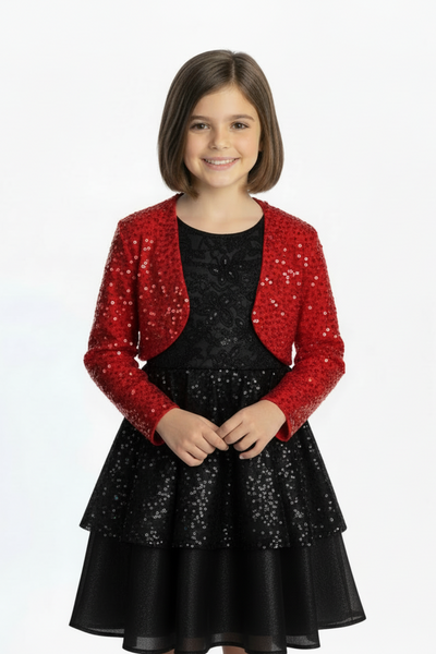 Girls Celestique Sequin Velvet Bolero Jacket