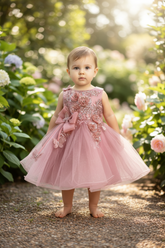Crystal Tulle Baby Pageant Dress with 3D Flowers