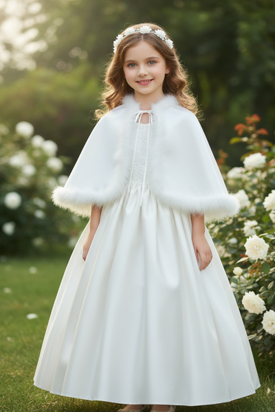 Girls Celestine Marabou Satin Cape in White