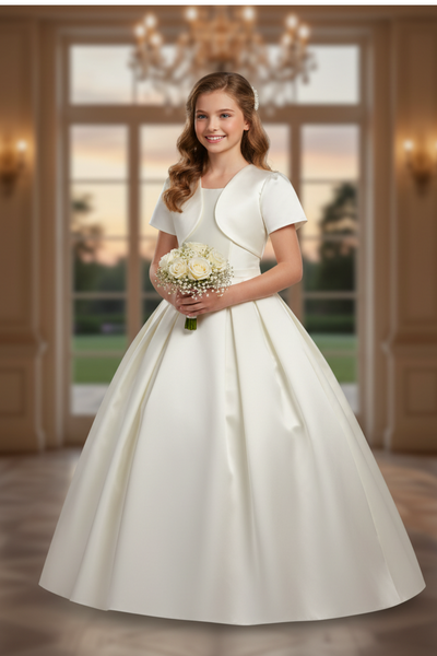 Girls Short Sleeve Satin Bolero Jacket | Communion