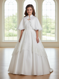 Girls Satin Cape with Lace Trim | Communion Cover-Up
