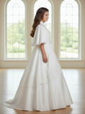 Girls Satin Cape with Lace Trim | Communion Cover-Up