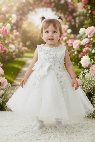 Crystal Tulle Baby Pageant Dress with 3D Flowers