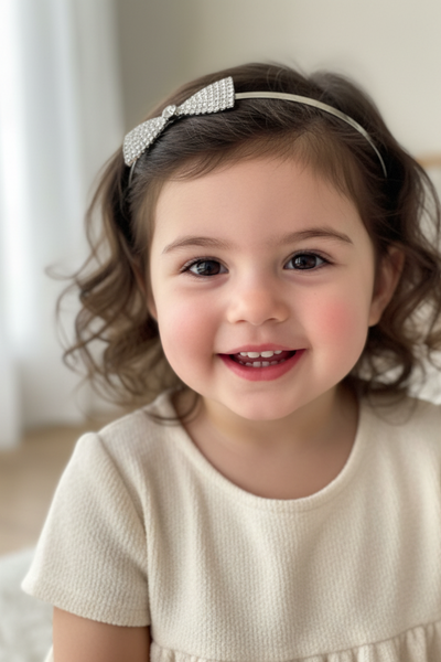 Silver Rhinestone Bow Headband for Girls
