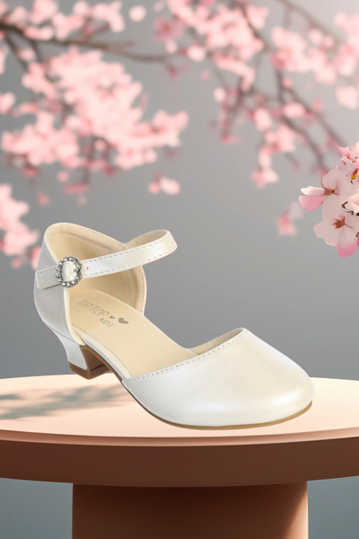Ivory & White Girls Dress Shoes – Low Heel | Blush Kids