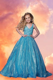 Melina Blue Glitter Pageant Dress - 2Cute Girls Gown