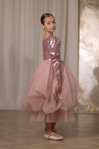 Rosalia Sequin Tulle Pageant Dress – Blush Pink Hi-Lo