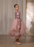 Rosalia Sequin Tulle Pageant Dress – Blush Pink Hi-Lo