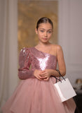 Rosalia Sequin Tulle Pageant Dress – Blush Pink Hi-Lo