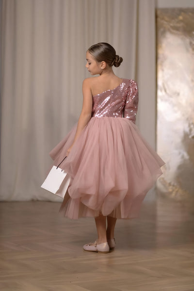 Rosalia Sequin Tulle Pageant Dress – Blush Pink Hi-Lo